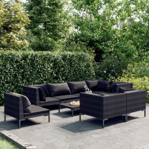 vidaXL 8-tlg. Garten-Lounge-Set mit Kissen Poly Rattan Dunkelgrau