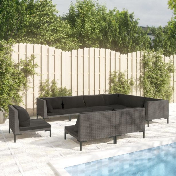 vidaXL 8-tlg. Garten-Lounge-Set mit Kissen Poly Rattan Dunkelgrau