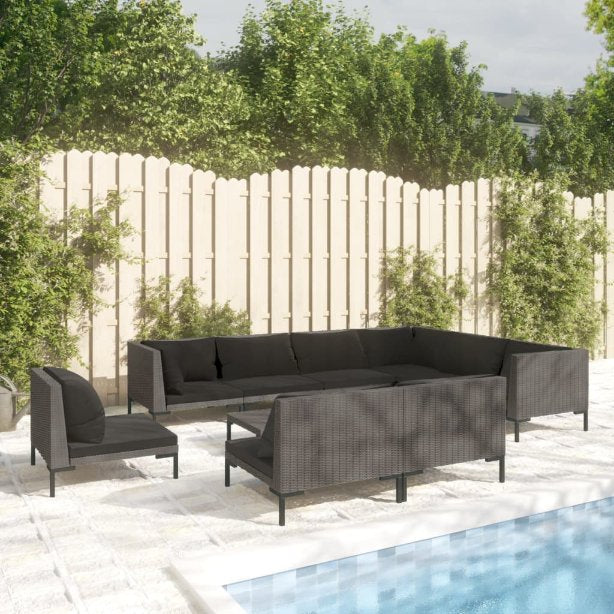 vidaXL 8-tlg. Garten-Lounge-Set mit Kissen Poly Rattan Dunkelgrau