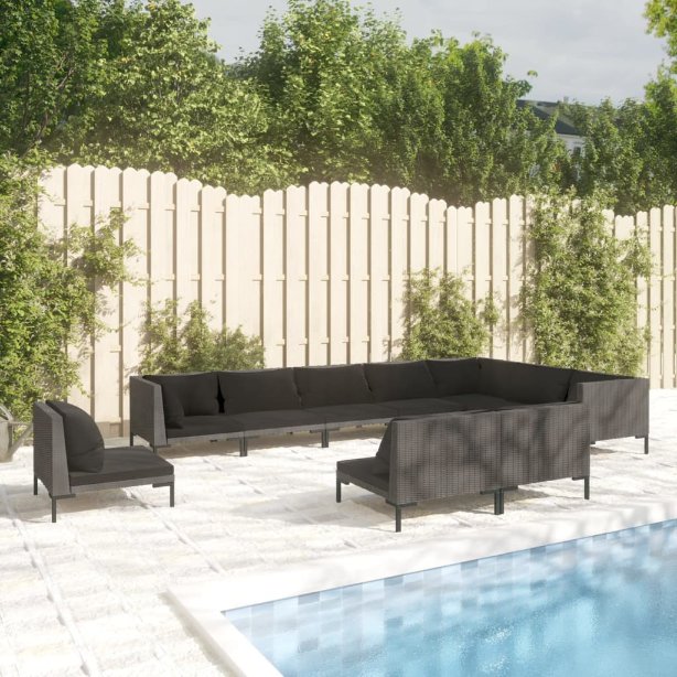 vidaXL 8-tlg. Garten-Lounge-Set mit Kissen Poly Rattan Dunkelgrau