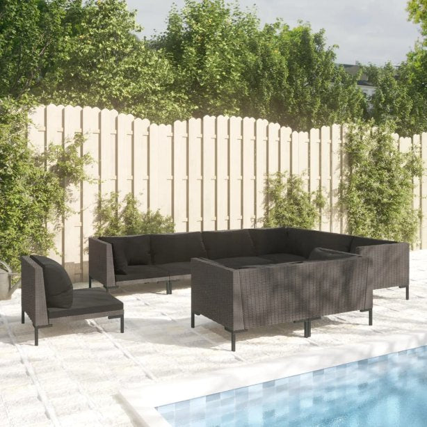 vidaXL 8-tlg. Garten-Lounge-Set mit Kissen Poly Rattan Dunkelgrau