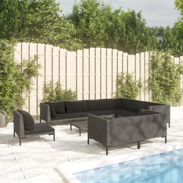 vidaXL 8-tlg. Garten-Lounge-Set mit Kissen Poly Rattan Dunkelgrau