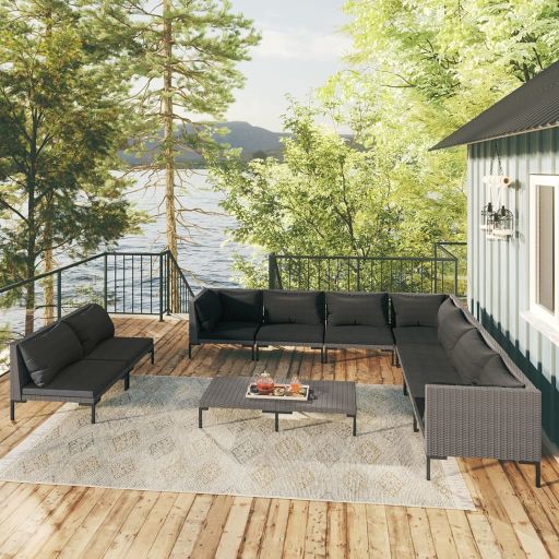 vidaXL 8-tlg. Garten-Lounge-Set mit Kissen Poly Rattan Dunkelgrau