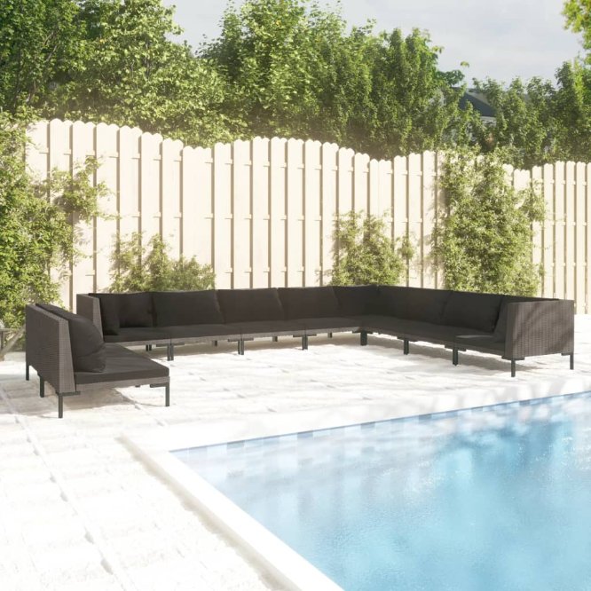 vidaXL 8-tlg. Garten-Lounge-Set mit Kissen Poly Rattan Dunkelgrau