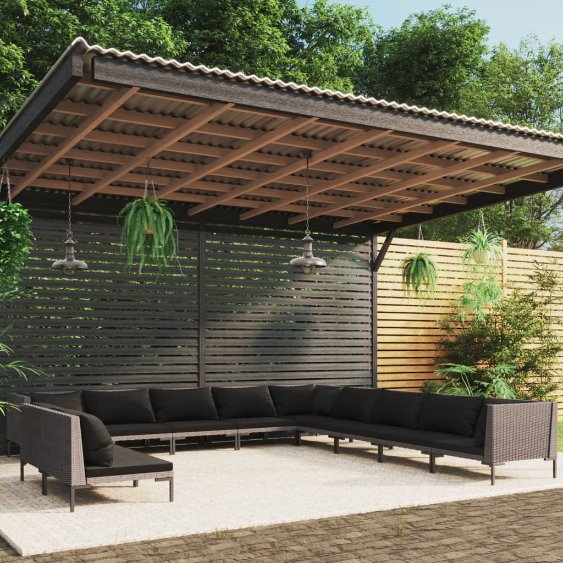 vidaXL 8-tlg. Garten-Lounge-Set mit Kissen Poly Rattan Dunkelgrau