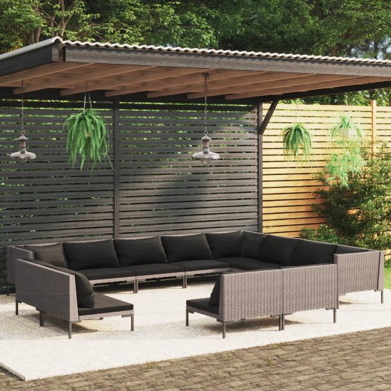 vidaXL 8-tlg. Garten-Lounge-Set mit Kissen Poly Rattan Dunkelgrau