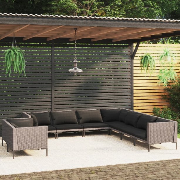 vidaXL 8-tlg. Garten-Lounge-Set mit Kissen Poly Rattan Dunkelgrau