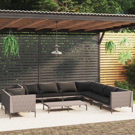 vidaXL 8-tlg. Garten-Lounge-Set mit Kissen Poly Rattan Dunkelgrau