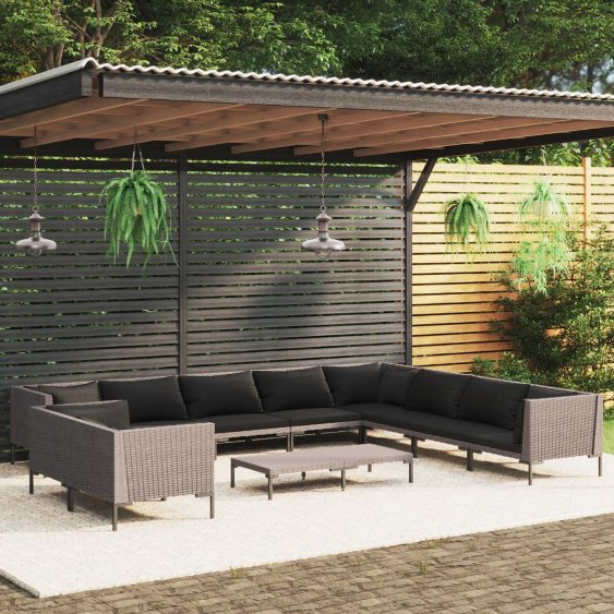 vidaXL 8-tlg. Garten-Lounge-Set mit Kissen Poly Rattan Dunkelgrau