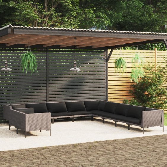 vidaXL 8-tlg. Garten-Lounge-Set mit Kissen Poly Rattan Dunkelgrau