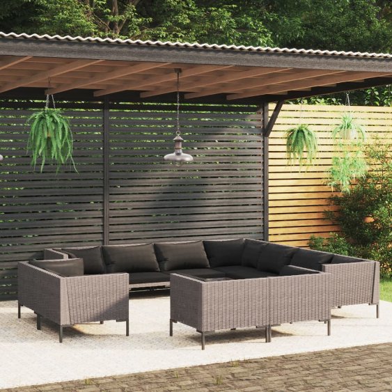 vidaXL 8-tlg. Garten-Lounge-Set mit Kissen Poly Rattan Dunkelgrau