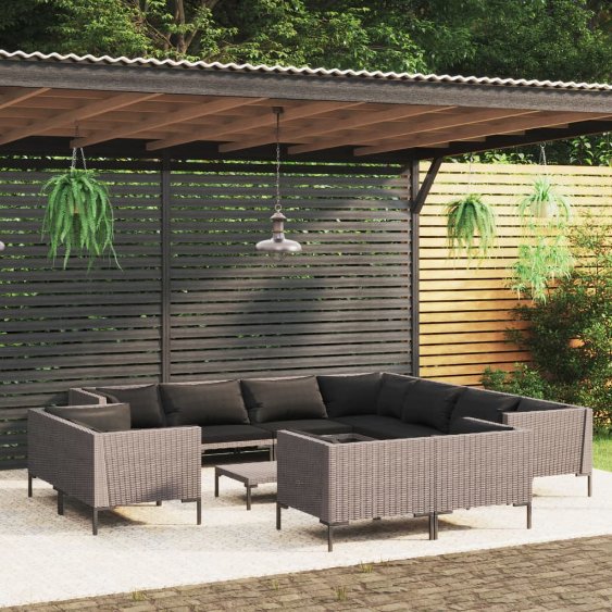 vidaXL 8-tlg. Garten-Lounge-Set mit Kissen Poly Rattan Dunkelgrau