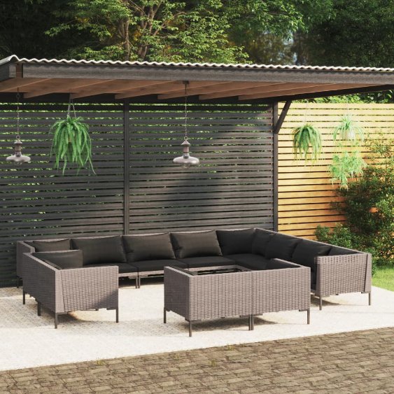 vidaXL 8-tlg. Garten-Lounge-Set mit Kissen Poly Rattan Dunkelgrau