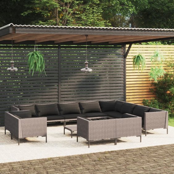 vidaXL 8-tlg. Garten-Lounge-Set mit Kissen Poly Rattan Dunkelgrau