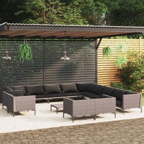 vidaXL 8-tlg. Garten-Lounge-Set mit Kissen Poly Rattan Dunkelgrau