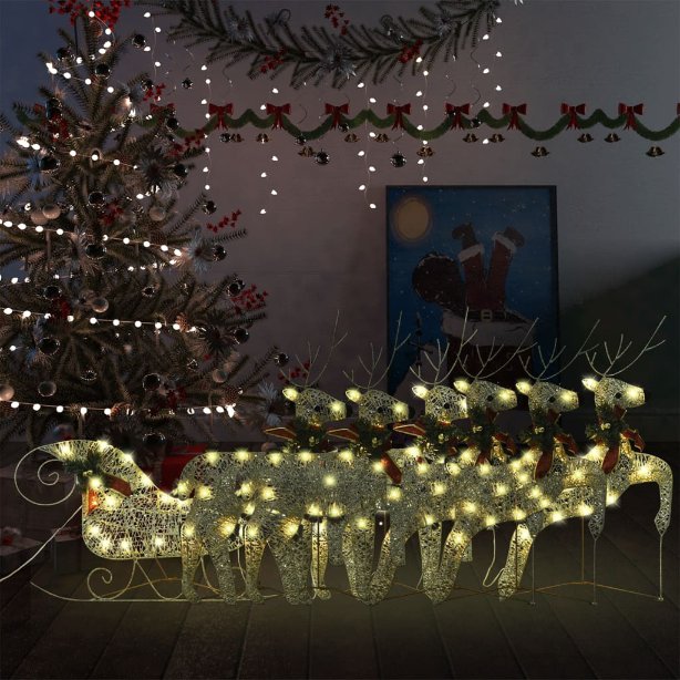 vidaXL Rentier mit Schlitten Weihnachtsdekoration 100LEDs Outdoor Weiß