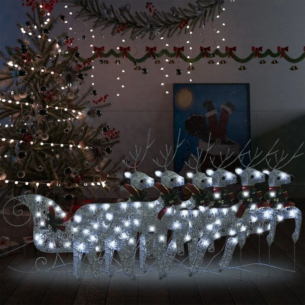 vidaXL Rentier mit Schlitten Weihnachtsdekoration 100LEDs Outdoor Weiß