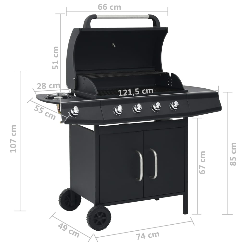 vidaXL Gasgrill 4+1 Flammen Schwarz Stahl