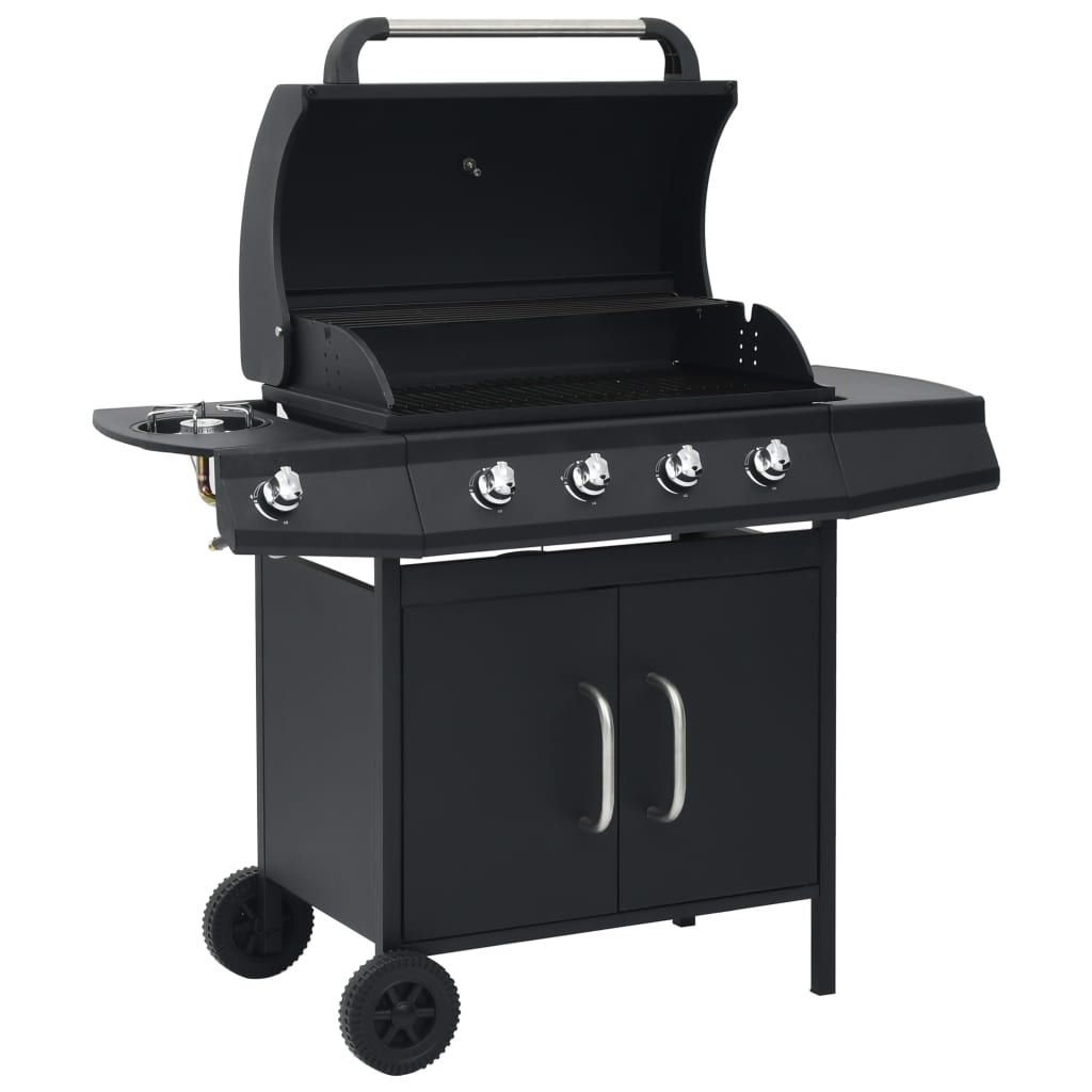 vidaXL Gasgrill 4+1 Flammen Schwarz Stahl