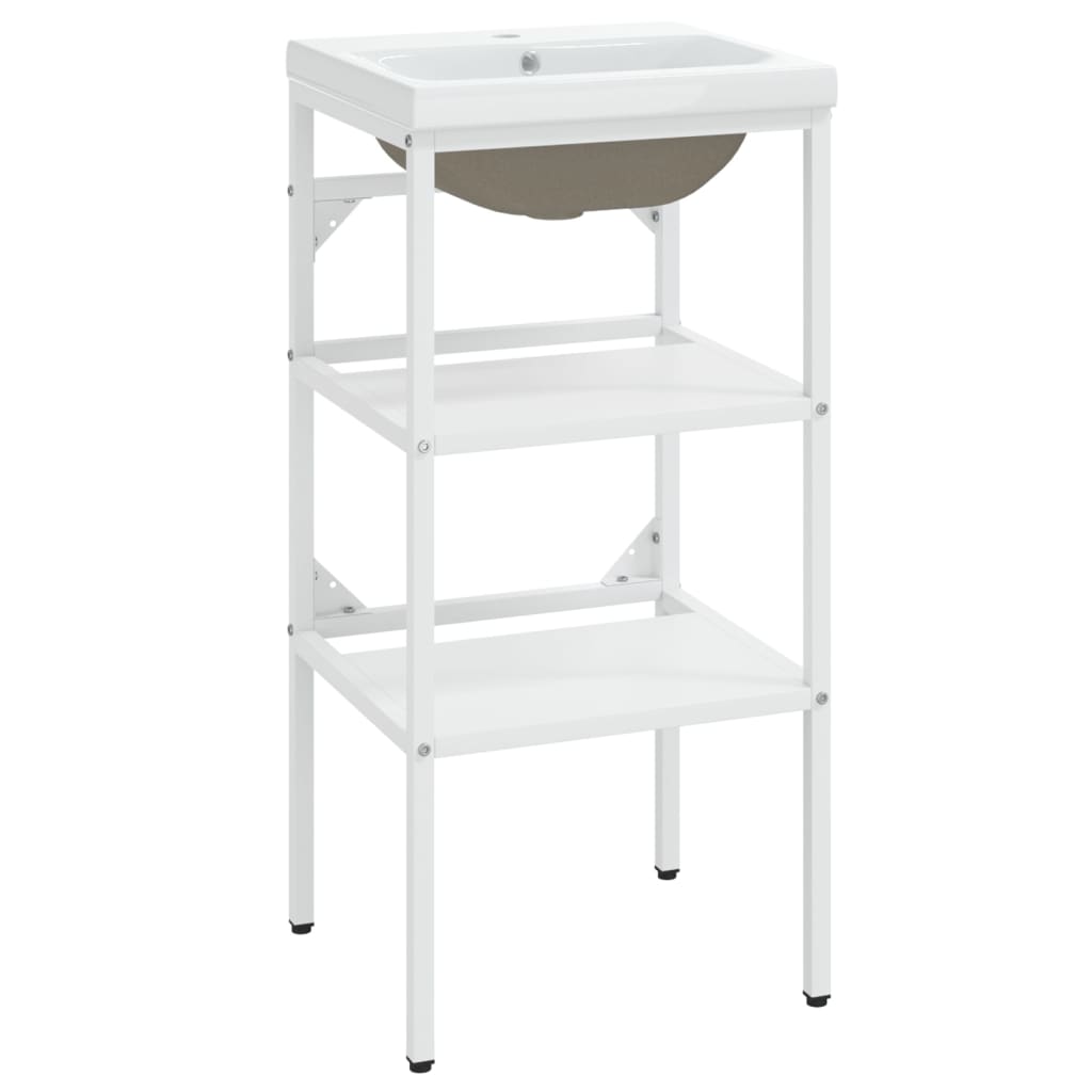 vidaXL Badezimmer-Waschtischgestell mit Waschbecken Weiß Eisen