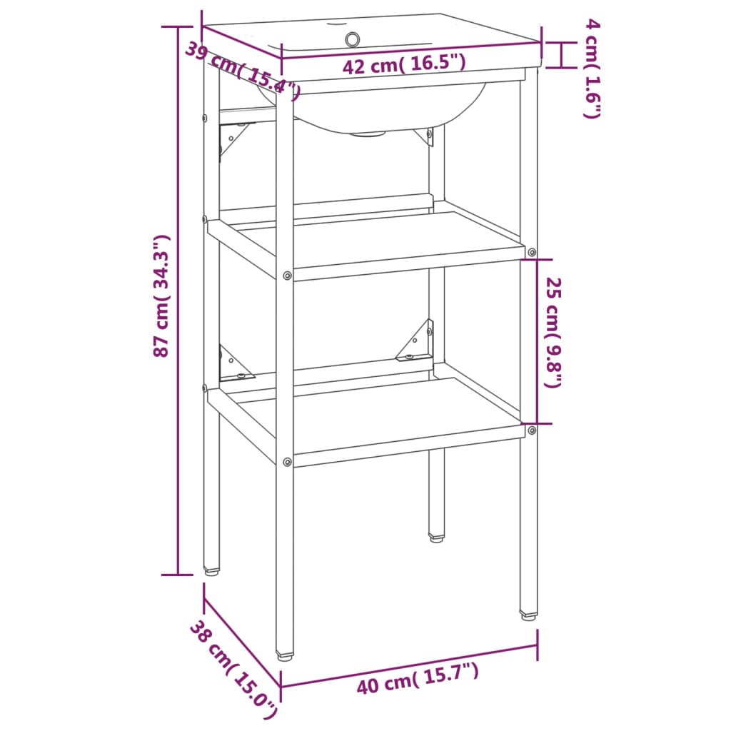vidaXL Badezimmer-Waschtischgestell mit Waschbecken Weiß Eisen
