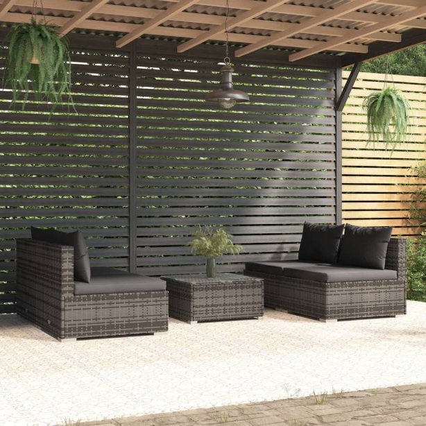 vidaXL 5-tlg. Garten-Lounge-Set mit Kissen Poly Rattan Braun