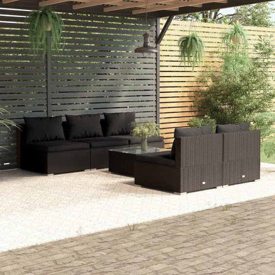 vidaXL 5-tlg. Garten-Lounge-Set mit Kissen Poly Rattan Braun
