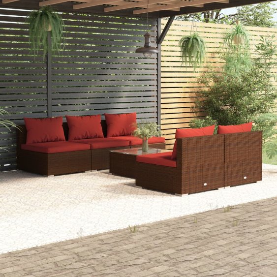 vidaXL 5-tlg. Garten-Lounge-Set mit Kissen Poly Rattan Braun