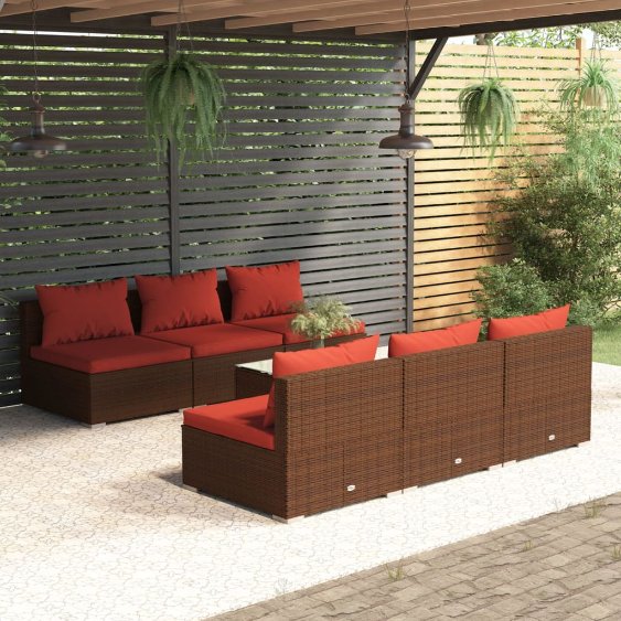 vidaXL 5-tlg. Garten-Lounge-Set mit Kissen Poly Rattan Braun