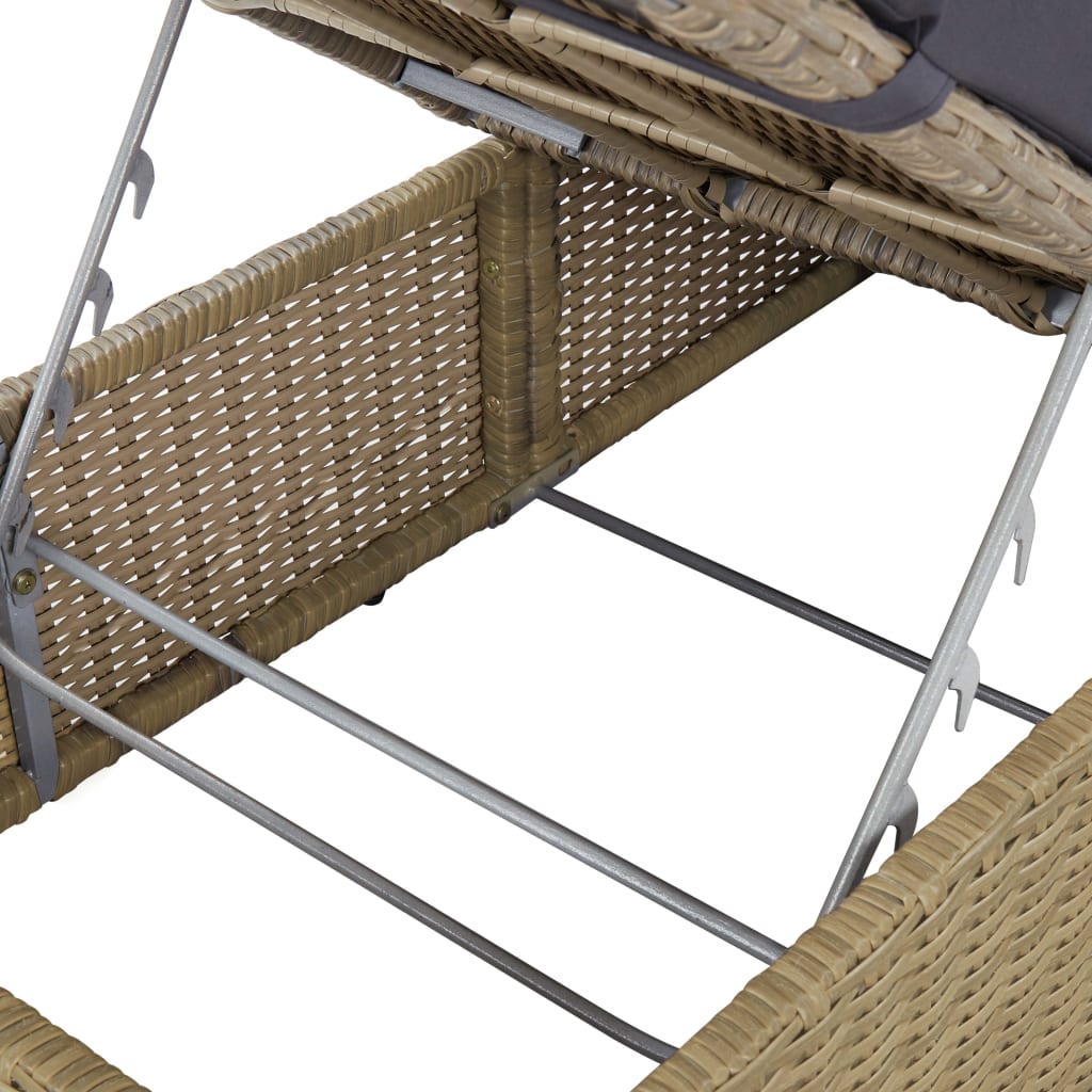 vidaXL Sonnenliege Poly Rattan Braun und Dunkelgrau