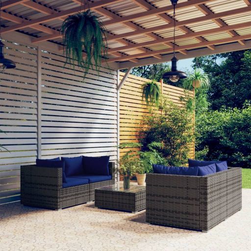 vidaXL 5-tlg. Garten-Lounge-Set mit Kissen Poly Rattan Braun