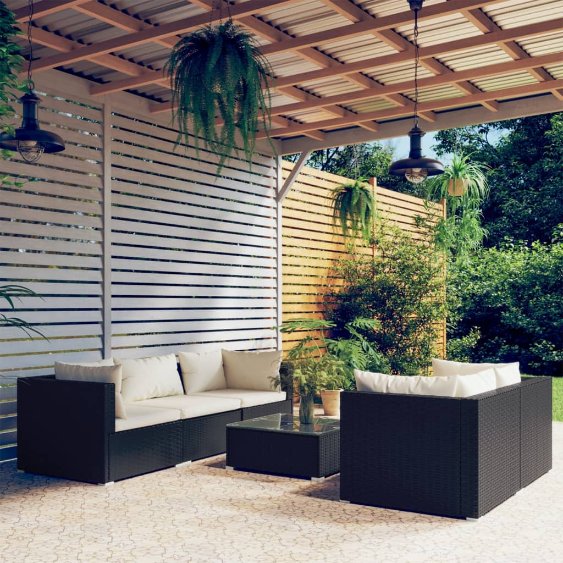 vidaXL 5-tlg. Garten-Lounge-Set mit Kissen Poly Rattan Braun