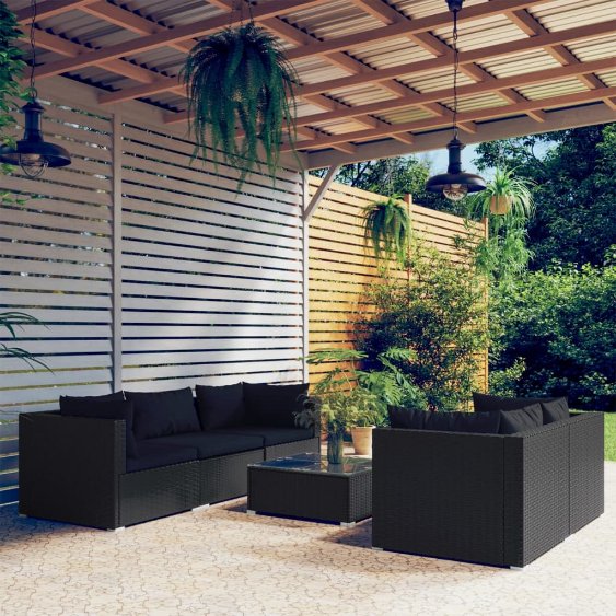 vidaXL 5-tlg. Garten-Lounge-Set mit Kissen Poly Rattan Braun
