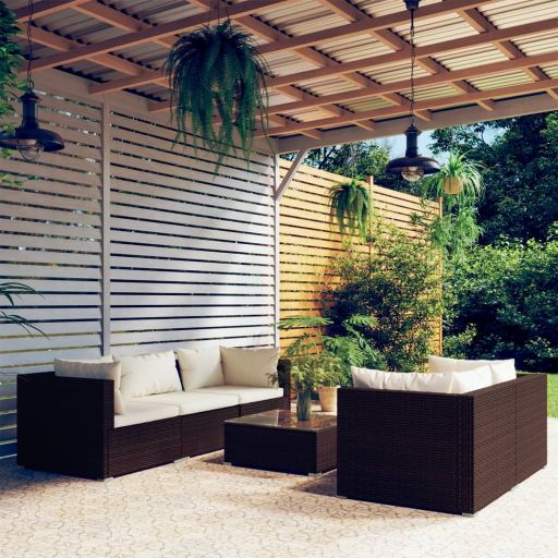 vidaXL 5-tlg. Garten-Lounge-Set mit Kissen Poly Rattan Braun