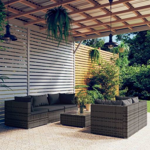 vidaXL 5-tlg. Garten-Lounge-Set mit Kissen Poly Rattan Braun