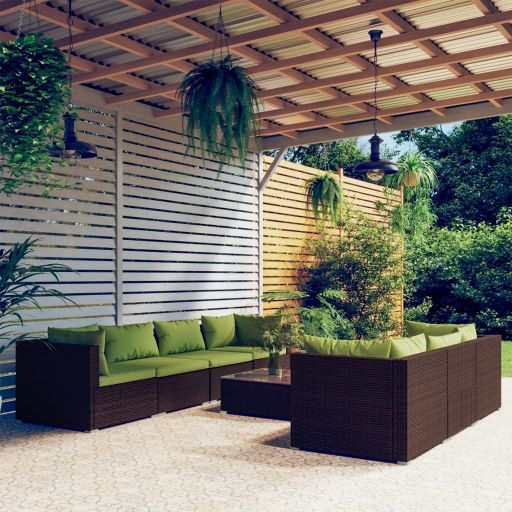 vidaXL 5-tlg. Garten-Lounge-Set mit Kissen Poly Rattan Braun