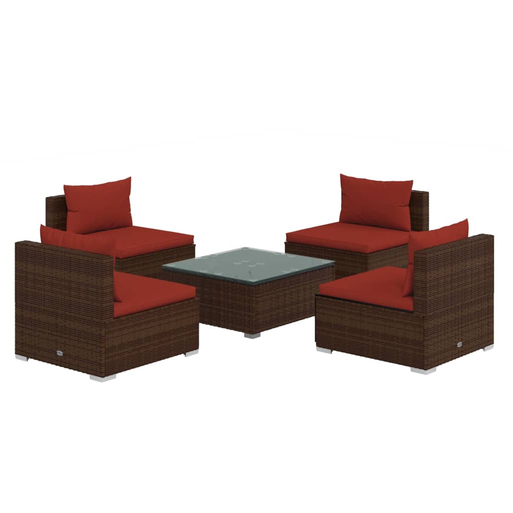 vidaXL 5-tlg. Garten-Lounge-Set mit Kissen Poly Rattan Braun