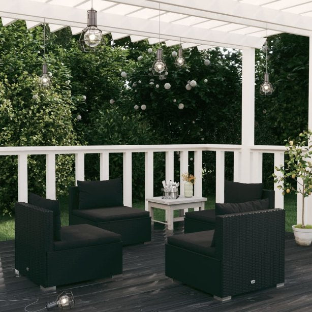 vidaXL 5-tlg. Garten-Lounge-Set mit Kissen Poly Rattan Braun