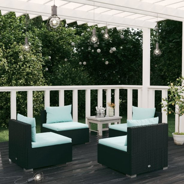 vidaXL 5-tlg. Garten-Lounge-Set mit Kissen Poly Rattan Braun