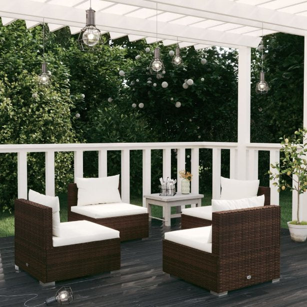 vidaXL 5-tlg. Garten-Lounge-Set mit Kissen Poly Rattan Braun
