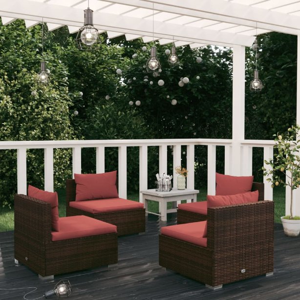 vidaXL 5-tlg. Garten-Lounge-Set mit Kissen Poly Rattan Braun