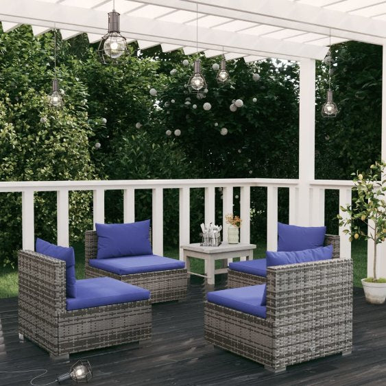 vidaXL 5-tlg. Garten-Lounge-Set mit Kissen Poly Rattan Braun
