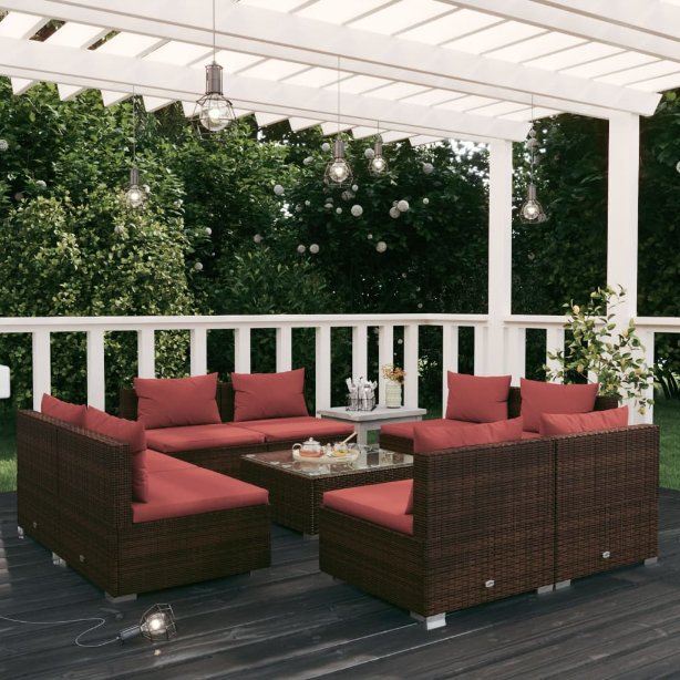 vidaXL 5-tlg. Garten-Lounge-Set mit Kissen Poly Rattan Braun