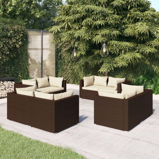 vidaXL 5-tlg. Garten-Lounge-Set mit Kissen Poly Rattan Braun