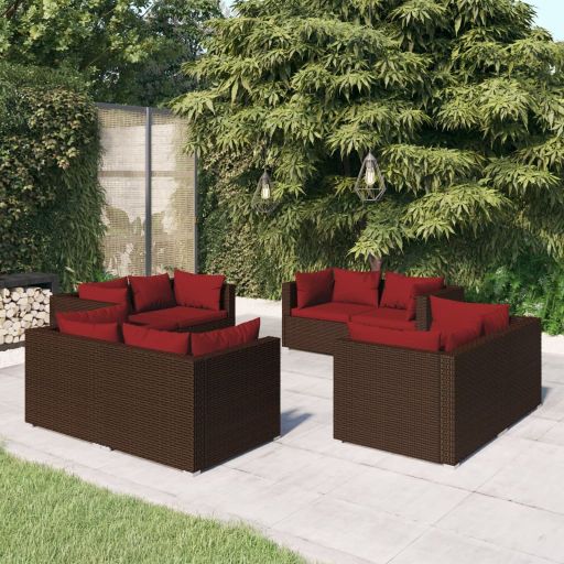 vidaXL 5-tlg. Garten-Lounge-Set mit Kissen Poly Rattan Braun