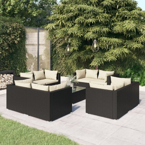 vidaXL 5-tlg. Garten-Lounge-Set mit Kissen Poly Rattan Braun