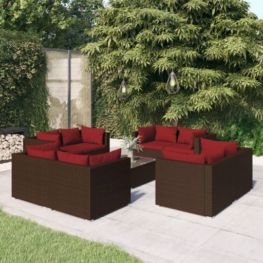 vidaXL 5-tlg. Garten-Lounge-Set mit Kissen Poly Rattan Braun