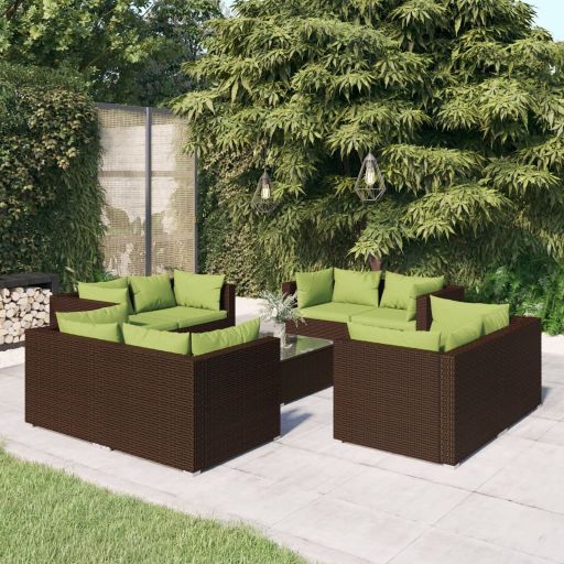 vidaXL 5-tlg. Garten-Lounge-Set mit Kissen Poly Rattan Braun