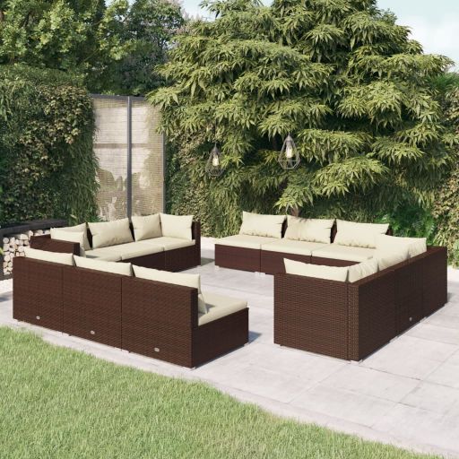 vidaXL 5-tlg. Garten-Lounge-Set mit Kissen Poly Rattan Braun