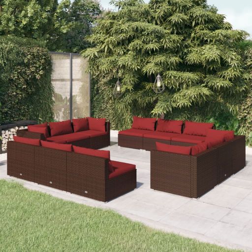 vidaXL 5-tlg. Garten-Lounge-Set mit Kissen Poly Rattan Braun